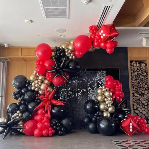Image of 153Pcs Red and Black Gold Balloons Garland Arch Kit with Stars - 22 18 12 10 5 inch Different Latex Balloons for Anniversary Casino Night Hollywood New Years Movie Night Prom Party Decorations