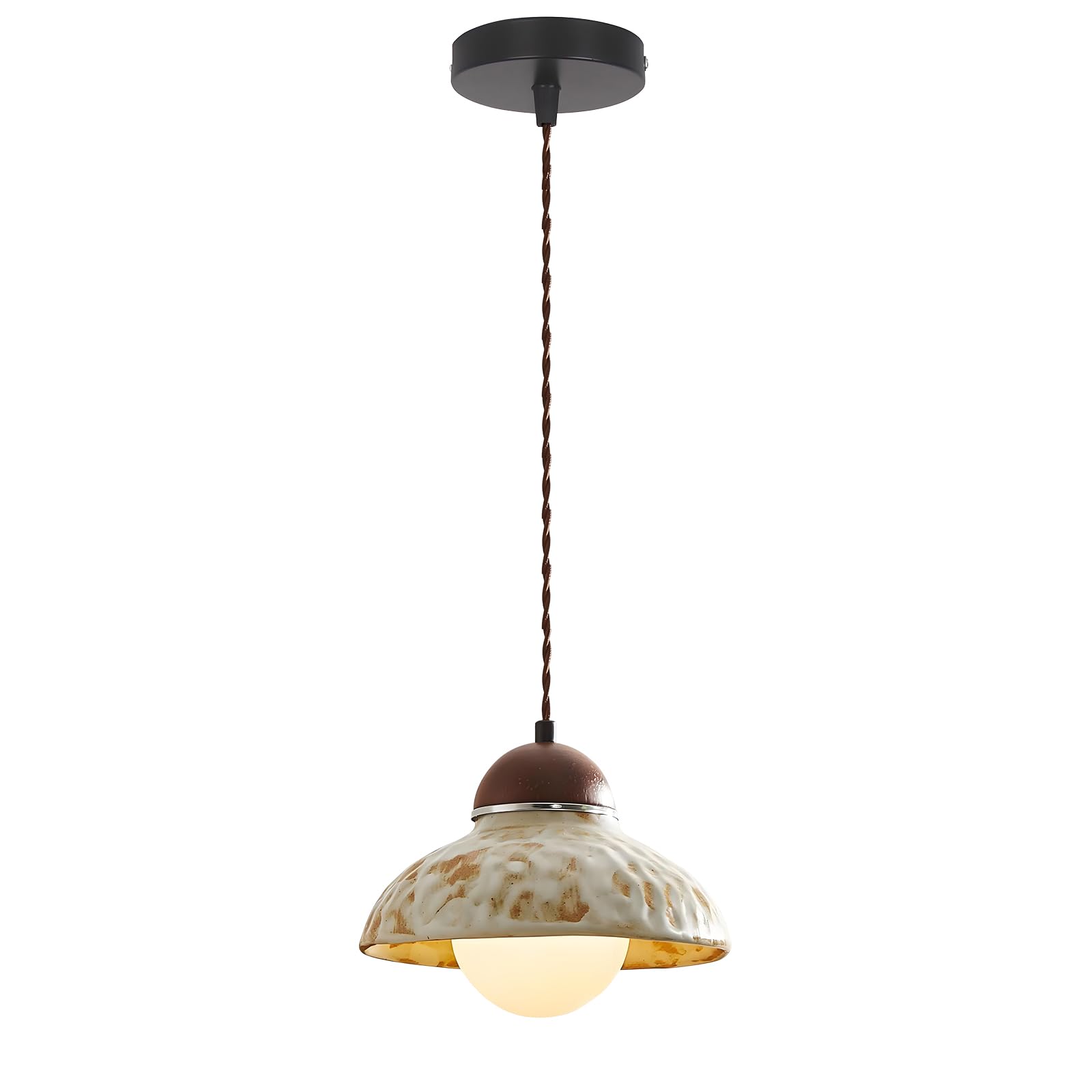 YNVIOZM Mid-Century Ceramic Pendant Light Solid Wood Finish Hanging Light Nordic Dome Hanging Ceiling Lighting Fixture for Kitchen Island Dining Room Bedroom Hallway