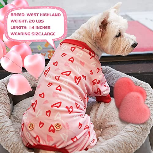 Kyeese Valentine's Day Dog Pajamas Pink Dog Pjs With Hearts Print For Small Dogs Holiday Dog Onesie Cat Pajamas Stretchable Soft Material #TOP2