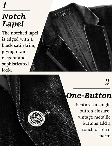 Image of COOFANDY Men's Velvet Blazer One Button Tuxedo Jacket Wedding Blazer Jacket | Slim Fit,One Button Tuxedo,Satin Trim,Notched Lapel,Vintage Metallic Buttons,Retro Style,Dinner,Wedding,Prom,Party,Christmas