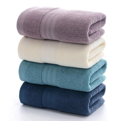 Set of 4 Cotton Hand Towels in Pink, Blue, Yellow, and Green