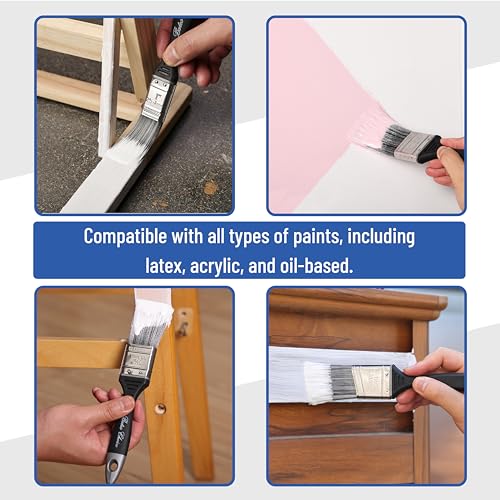 Bates- Paint Brushes, 5 Pack, Flat and Angle Paint Brushes for Walls and Trim, Synthetic Bristles - Thumbnail 5