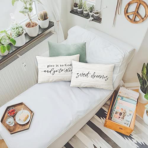 Sidhua Sleep Themed Pillowcases Decorations For Home, Give It To God And Go To Sleep Sweet Dreams Throw Pillow Covers 12”X20” Set Of 2, Housewarming Gifts, Bed Gifts #TOP1