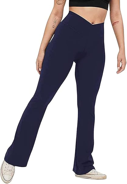 Pantaloni da yoga da donna, a vita alta, con scollo a V, gamba larga,  svasata, per yoga, allenamento, leggings : Amazon.it: Abbigliamento