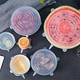 Dehnbare Silikondeckel, 6 Stück Silikon Stretch Deckel Stretch Lid Silikon Abdeckung in Verschiedenen Größen, Wiederverwendbar & Erweiterbar - für Schüsseln, Becher, Dosen, Obst (weiß)