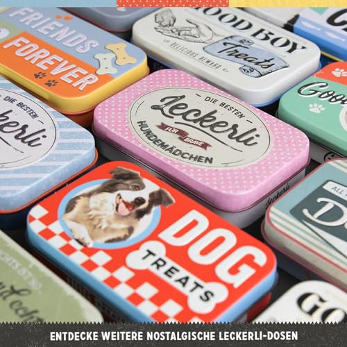 Nostalgic-Art Retro Leckerlidose, 6 x 9,5 x 2 cm, PfotenSchild – Leckerli Hundemädchen – Geschenk-Idee für Hunde-Besitzer, Original Lizenzprodukt (OLP), Hundeleckerli-Dose, Vintage Design