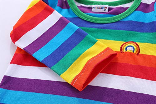 Image of LittleSpring Boys Girls T Shirt Rainbow Striped Cotton Crewneck Tees for Kids Fashion