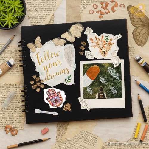 Image of Lakeer | 12x12 inch | Wiro Bound Sketchbook | 250 GSM Brown Paper Sheets | Acid Free | 25 Sheets | for Sketching, Drawing, Painting, Scrapbooking (Black)