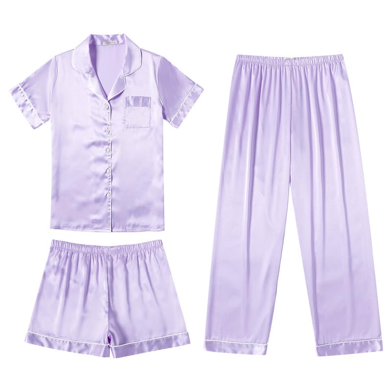Image of Ekouaer Silk Pajamas for Women Set Satin Soft Short Sleeve Button Down Pjs
