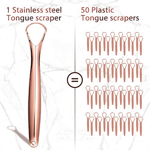 Tongue Scraper Cleaner with Nice Travel Case, Easkep 3 Pack 100% Professional Reusable Stainless Steel Tongue Scrapers Cleaners, for Adults, Kids, Rose Gold, Silver (Single Handle, Rose Gold) - Thumbnail 3