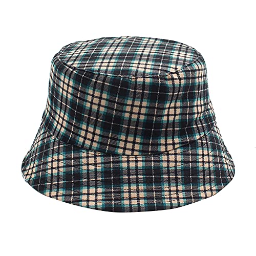 Keky Reversible Plaid Bucket Hats For Men Women Outdoor Spring Summer Fishing Fisherman Sun Cap Foldable (Navy) One Size #TOP2