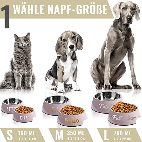 ne&no® Futternapf 2er Set für Hunde und Katzen (S - PERSONALISIERT, Malve)