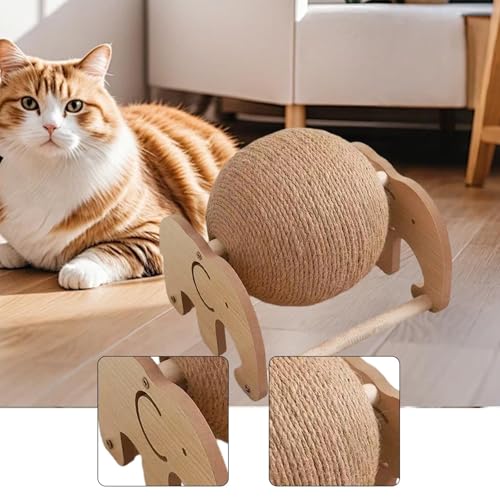Pelota rascadora de madera noble y sisal resistente para felinos 4