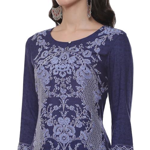 Image of Rangriti Blue LIVA Straight Printed Kurta Palazzo Suit Set For Women