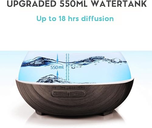Miniatura 8 de 550ml Difusor de aceite esencial de gran capacidad con juego de 6 aceites de aromaterapia, humidificador de aire ultrasónico con temporizador y luz