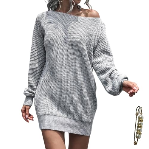 Image of Crew Neck Long Sleeve Sweater Mini Dress, Casual Knit Dress | Soft acrylic sweater mini with crew neck and long sleeves, cozy for winter, work, holidays and daily wear