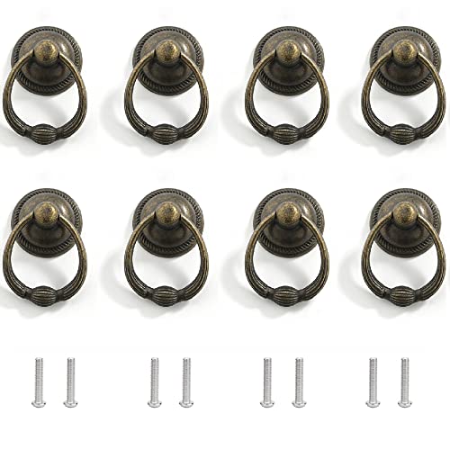 Lxoraziy 8-Piece Retro Ring Drawer Knobs, Vintage Drawer Handles, Antique Style Furniture Pull Handles with Screws, for Kitchen, Cabinet, Dresser