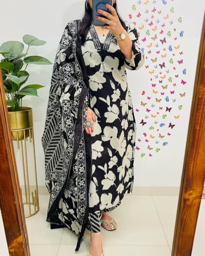 Image of Rangnavi Women's Floral Printed Stright Kurta with Pant & Dupatta Set | Ethnic set | Kurta set