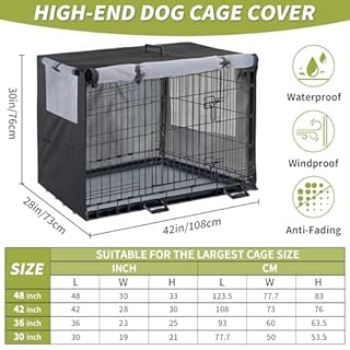 Dog Crate Cover 42 Inch 1200D Built-in Anti-freezing Felt for Pet and Large Dogs Winter Outdoors Anti-freeze Protection Dog Cages Covers for 42 Inch Metal Wire Dog Cage - Only cover (Black)