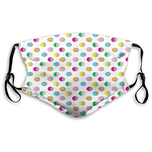 Colorful.Eighties Nineties Style Design with Circles in Different Colors and Doodle Details.Multicolor,Fashion Masks Activated Carbon Filter mask S