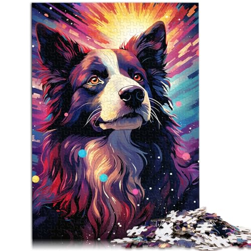 Puzzles pour Adultes 1000，Border Collie psychédélique coloré，pour Adultes et Enfants de 12 Ans et Plus Puzzles en Bois pour Adultes，Puzzles Difficiles Difficiles pour Femmes Hommes，Taille ：50x75 cm