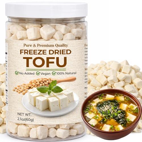 Freeze Dried Tofu Cubes - Dehydrated Tofu Dried Tofu for Soup Non-GMO 2.1oz/60g Resealable Can Curd for Ramen Miso Soup Toppings Camping Pantry