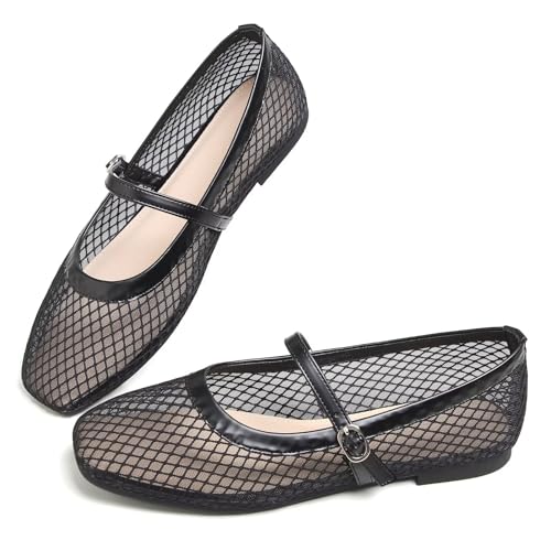 Image of TN TANGNEST Leather Flats for Women Retro Mary Jane Flats | Comfortable Square Toe Slip On Flats with Buckle Strap, Soft Work Flats Office Shoes