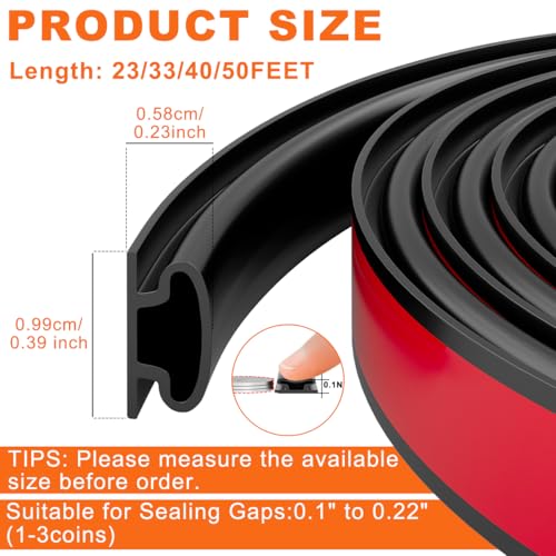 Image of Black Rubber Weather Stripping D Shape Door Rubber Weather Seal Strip Self Adhesive Door Stripping Soundproofing Door Seal Strip for Window (50ft, Black)