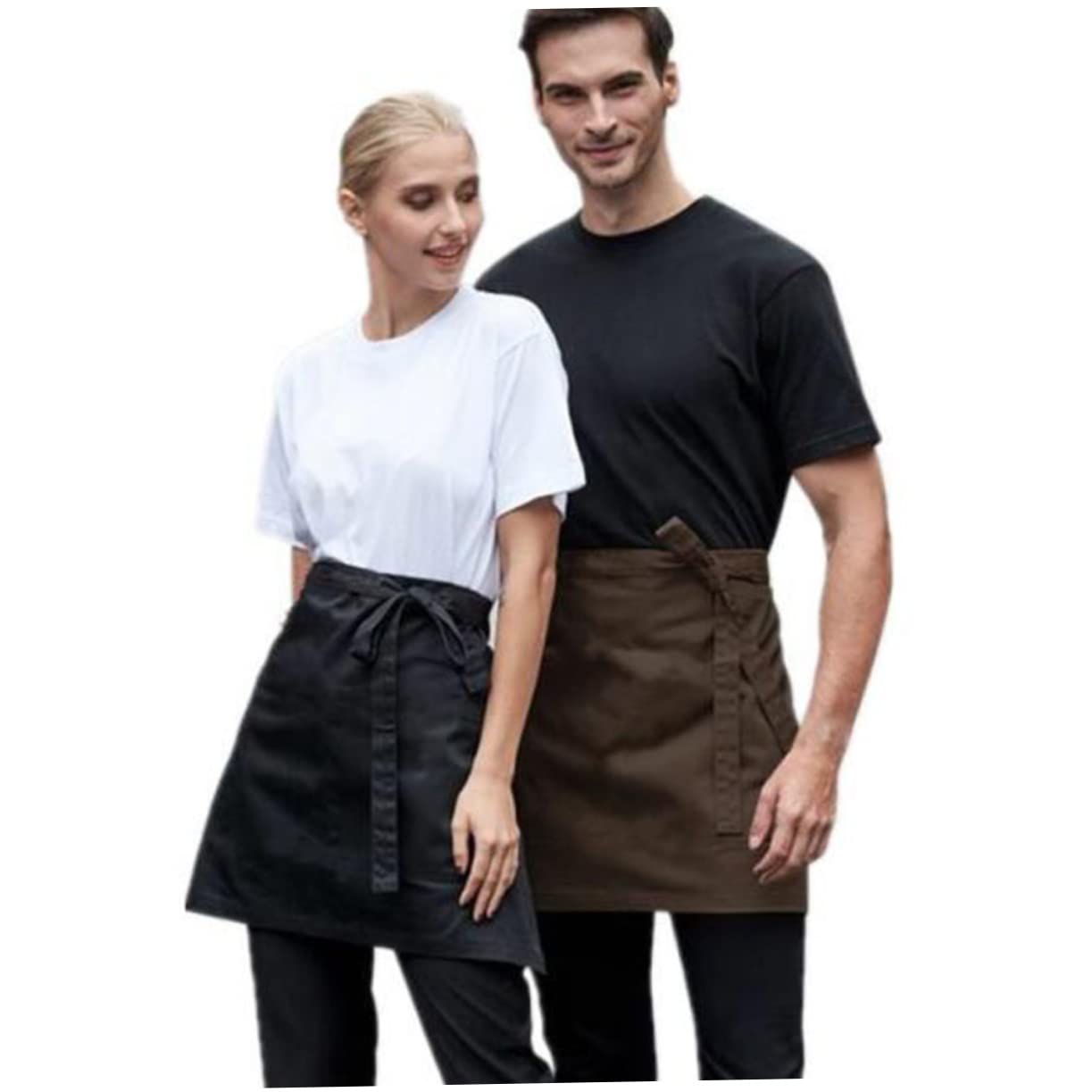 FUNOMOCYA Serving Apron Half Size Waiter Aprons Short Aprons with Pockets Waitress Apron Half Aprons for Women Apron Restaurant Waist Aprons Half Length Working Apron Nail Apron Black