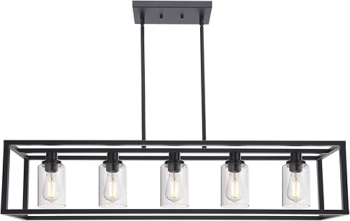 MELUCEE Candelabro industrial de 36.2 pulgadas de longitud para isla de cocina, 5 luces rectangulares para comedor, accesorios de iluminación