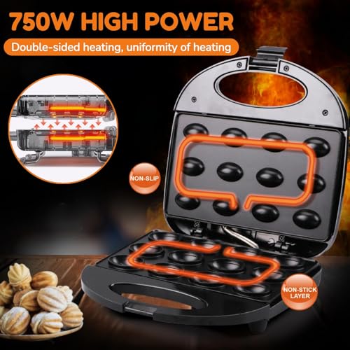 Walnut Cookie Maker 12 Holes, Electric Walnut Cake Mold Maker, Non Stick Oreshki Cookies Maker, Double-side Heating Mini Nut Cookies Maker Machine Oven Cookies Baker Machine