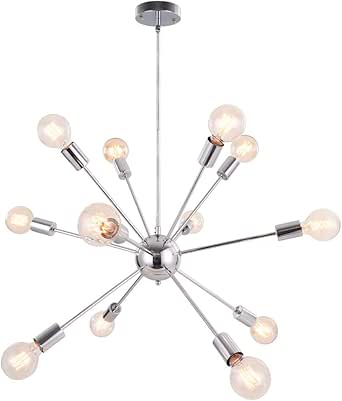 OYIPRO Sputnik Iluminación Colgante, 12-Luces Iluminación de Techo, Moderna Lámparas, Altura Ajustable 3x25cm, Cromo para la Cocina, Comedor, Dormitorio, Café