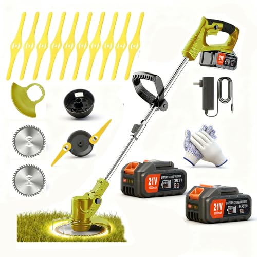 Weed Wacker Cordless,21V Electric Weed Cordless Eater Battery Powered with 2 x 4.0Ah Batteries, Edgers for landscaping/Electric Grass Trimmer/Garden Tools, Adjustable Control Lever