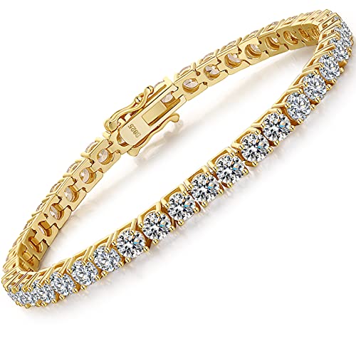 Tennis Bracelet Women Bracelet ZowBinBin Tennis Bracelet 6.0inch Gold Tennis Bracelet for Women Platinum Plated Sterling Silver Cubic Zirconia Tennis Bracelet Gold 4mm