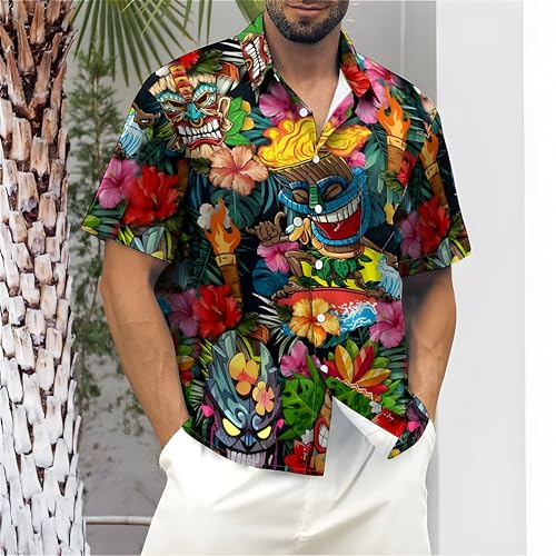 Mens Button Down Short Sleeve Shirt Shirt Collar Abstract Printed Shirts Casual Beach Tops3