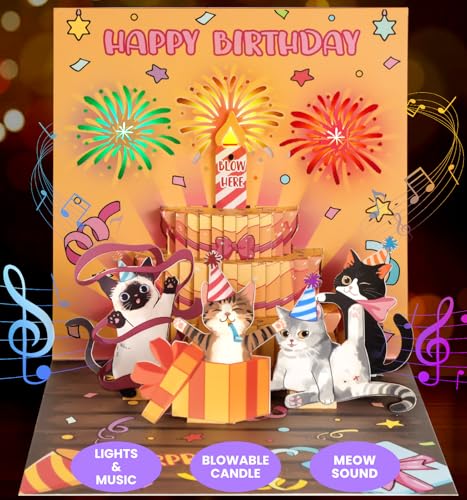Coralogo Musical Birthday Card with Envelope, Fun Surprise Gift, Meow Song by Coralogo - Used condition - US$10.92