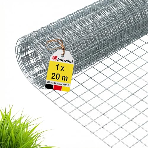 horizont Volierendraht - 1 x 20 m - Maschenweite 12,7 mm - verzinkt - Drahtgitter für Voliere, Hasengitter, Mäusegitter, Drahtgeflecht, Maschendraht