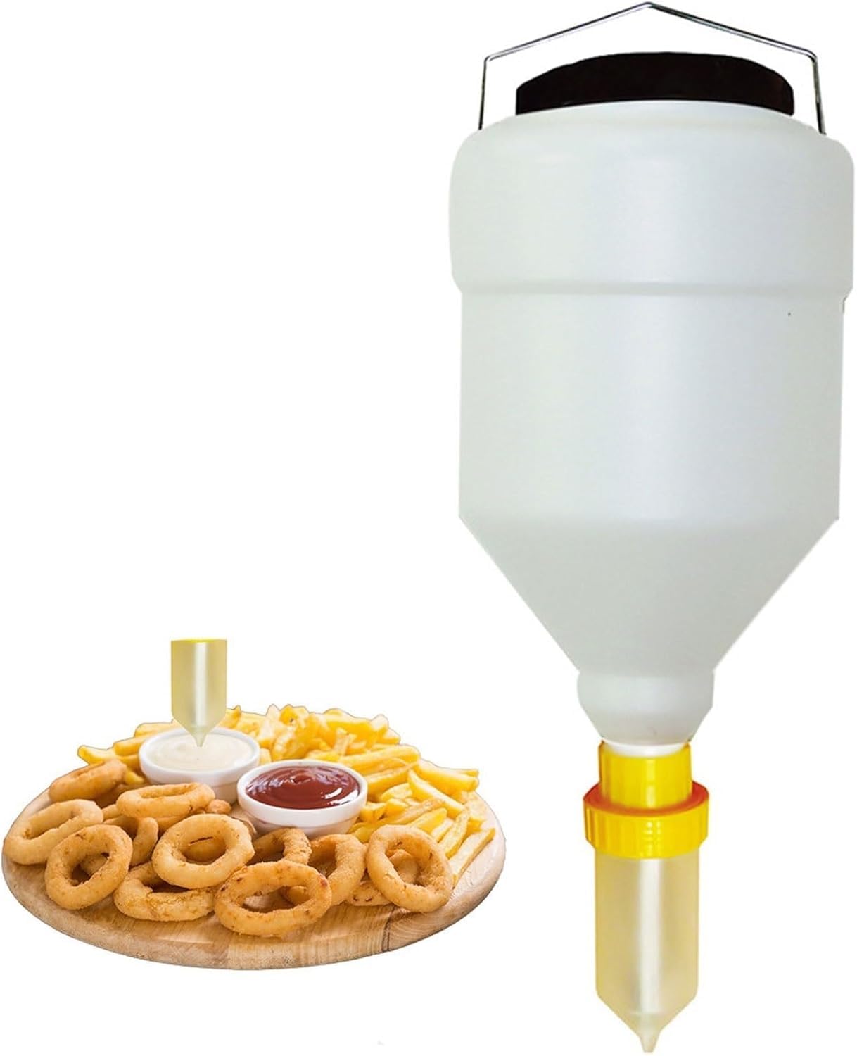 Dispenser per salse, da appendere, per bottiglie di ketchup da 3,5 l/5,5 l, adatto per prodotti alimentari come salse come pomodoro, senape, salsa marrone e marmellate, 5,5 l, barile rotondo