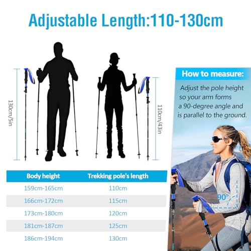 Anykuu Bastoncini Da Trekking Bastoni Trekking 2 Pezzi Pieghevoli 110-130Cm, Bastone Da Trekking In 7075 Alluminio, Nordic Walking Bastoncini Con Manico In Eva Per Montagna Escursioni E Sci - 7