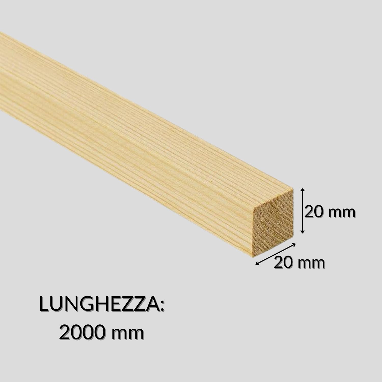 TWE Tucci Wood Essence Listelli 20x20 mm Legno Massello al Metro Abete Alta Qualità Tavole Piallate su Quattro Lati Smusso su Spigoli Made in Italy (20x20x2000) 10 Pezzi