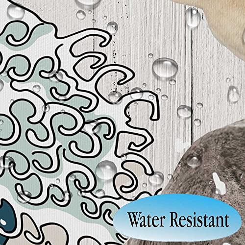Image of Boziqr Funny Dog Shower Curtain, Japanese Ocean Wave Dinosaur Rustic Barn Door Decor Fabric Bathroom Curtains Set, Cute Animal Kids Polyester Fabric Waterproof, 70 X 78 Inches