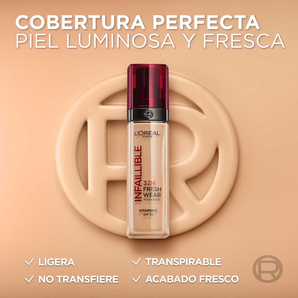 L'Oréal Paris, Base de maquillaje Líquida Infaillible 32h Fresh Wear, Para todo tipo de piel, Larga duración, cool rose, 30 ml — view 3