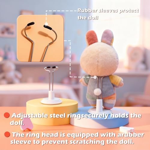 Image of 3 Pack Adjustable Doll Stand - Compatible with labubu, Display Holder for 4-7 Inches Figures, White Plastic Stand with Waist Clip, Stable Support for Collectible & Photography (Dolls Not Included)