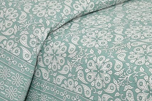 Image of King Size Cotton Bedsheet | 300 TC | 100% Cotton Flatsheet King Size with Two Pillow Covers | (254 * 274 cm, Emerald Bloom)