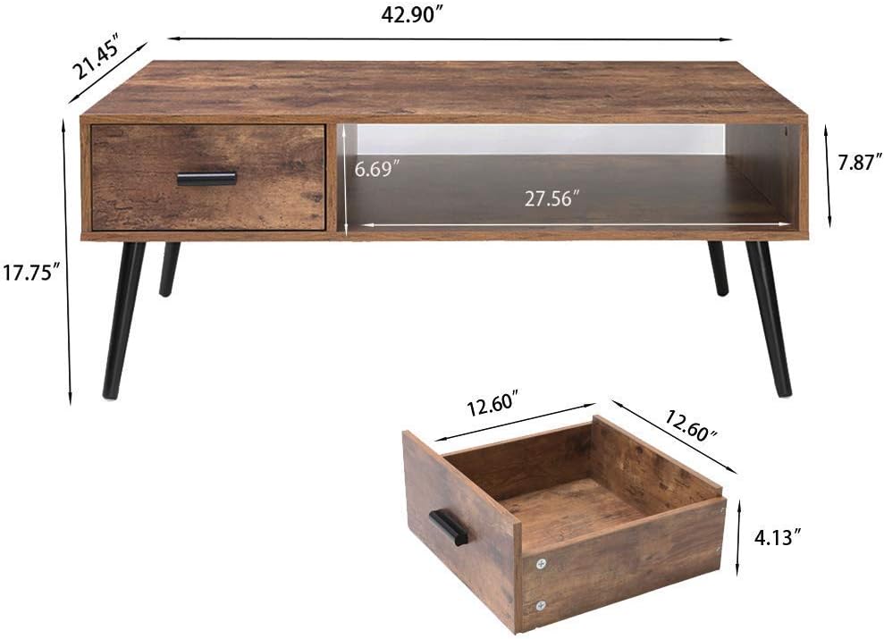 IWELL Mid Century Living Room Table Set of 3, Accent Furniture for Living Room, Office, Study Room, Rustic Brown: Kitchen & Dining