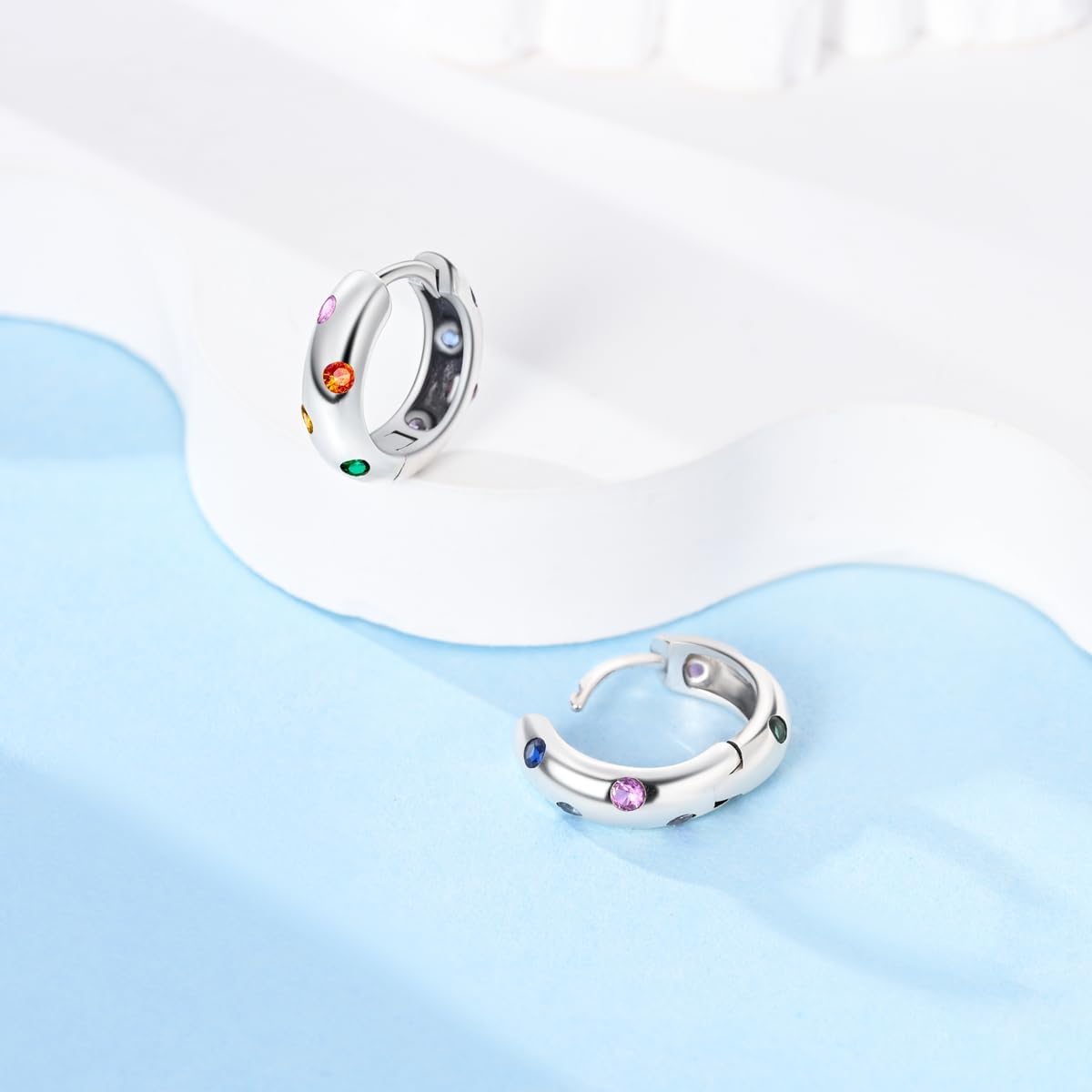 Parmuz 925 sterling Silver Huggie hoop earring for woman Post Pave Cubic Zirconia Cuff Small Hoop Chunky Earrings Hypoallergenic Jewelry Gift - Image 2