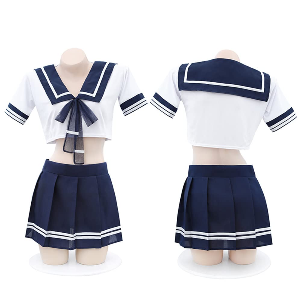 Japoński strój uczennicy, cosplay, kostium marynarza anime, seksowna urocza bielizna, niebieski i biały, jeden rozmiar