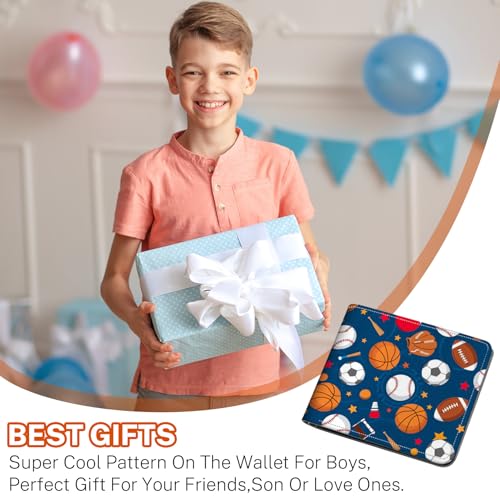 Image of Boys Wallet for Kids, Teen Boy Balls Wallets 9-12 8-10 8-12, Cool Novelty Leather Bifold Rfid Blocking Purse Coin Pocket Zipper Id Window for Children Men Male Youth Guys Birthday Gifts