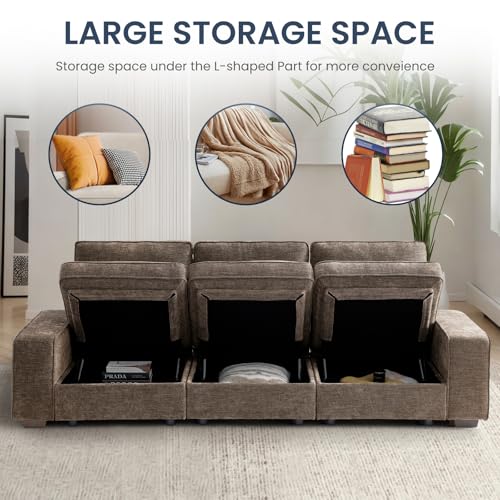 Image of TEKAMON 73 inch Modular Sofa Couch with Seat Storage, Comfy 2-Seater Chenille Fabric Loveseat Sofa for Living Room, Office, Apartment W /Deep Seat, Wide Armrest, USB Charing Removable Cover(Brown)