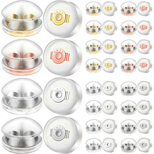 40 Pieces Silver Silicone Anti-Sensitive Earring Backs Replacements Soft Clear Hamburger Shaped Earring Backs with 1 Storage Box, Safety Rubber Earring Stoppers for Studs, 4 Colors